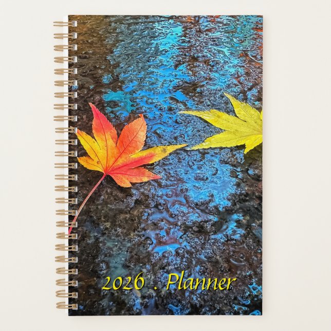 Vibrant Red and Yellow Fallen Maple Leaves Planner (Front)