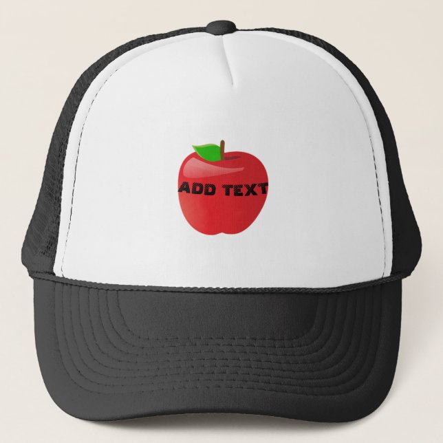 Vibrant Red Apple Image Printed in Centre ADD TEXT Trucker Hat (Front)