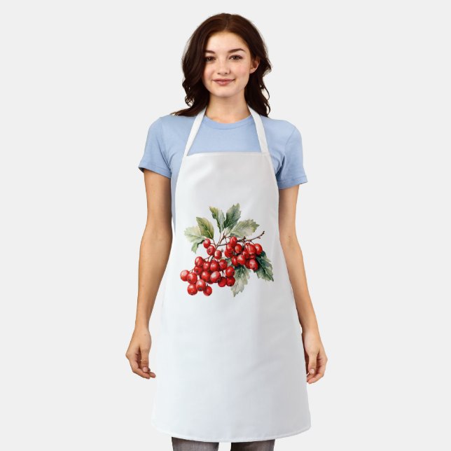 Vibrant Red Berries with Lush Green Leaves Apron (Worn)