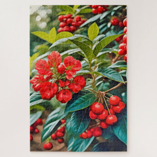 Vibrant red blossoms and clusters of berries jigsaw puzzle