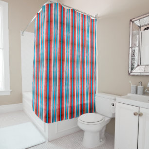 Vibrant red, blue and pink stripes S-size pattern Shower Curtain