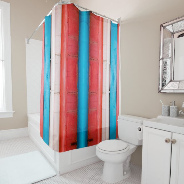 Vibrant red, blue and pink stripes XL-size pattern Shower Curtain (In Situ)