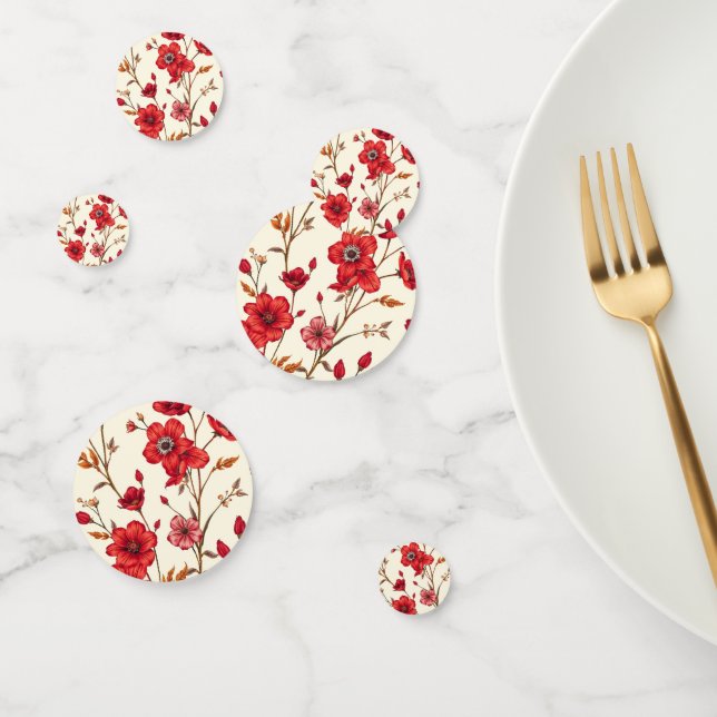 Vibrant Red Botanical Illustration Confetti (Group)