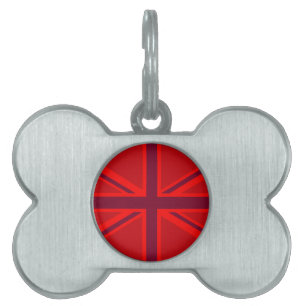 Vibrant Red British Union Jack Flag Pet Name Tag