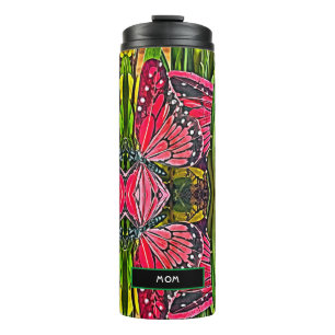Vibrant Red Butterflies Thermal Tumbler
