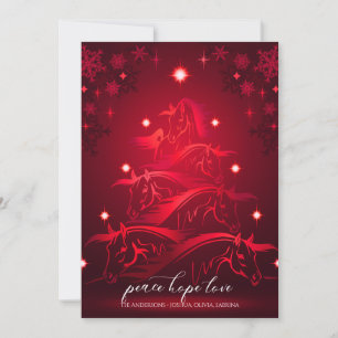 Vibrant Red Christmas Horses Holiday Card