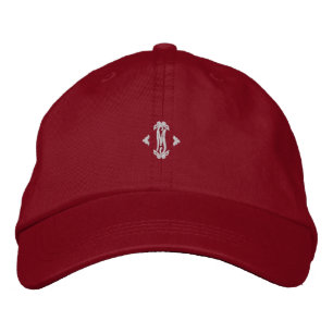 Vibrant Red Colour Signature M Initial Alphabet-Ha Embroidered Hat