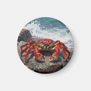 Vibrant Red Crab Ocean Waves Magnet