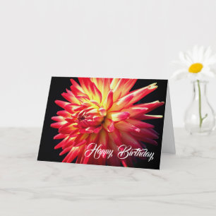 Vibrant Red Dahlia Flower Birthday Card