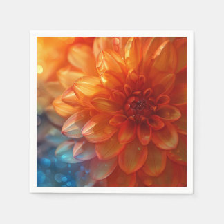 Vibrant Red Dahlia Flower Paper Napkin