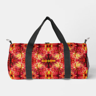 Vibrant Red Dahlia Flower Pattern Personalised Duffle Bag
