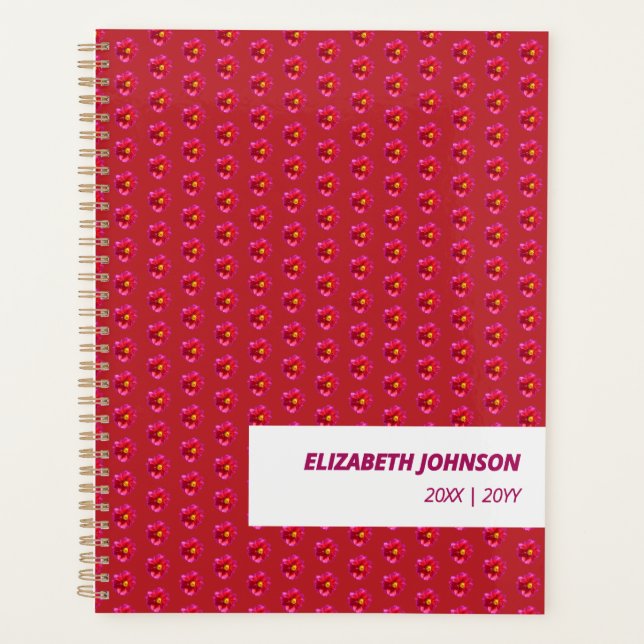 Vibrant Red Dahlia Pattern Daily Personalised Planner (Front)