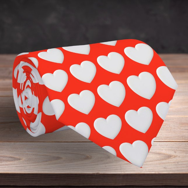 Vibrant Red Elegant White Hearts Valentine's Day Tie (A red tie patterned with white hearts, ideal for Valentine's Day)