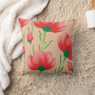 Vibrant red fabric design featuring floral pattern cushion