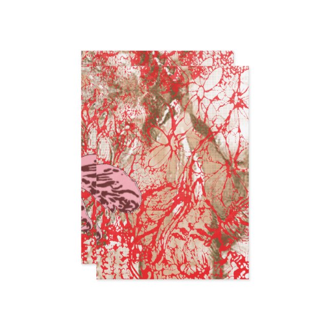 Vibrant red fabric design featuring intricate flor invitation (Front/Back In Situ)