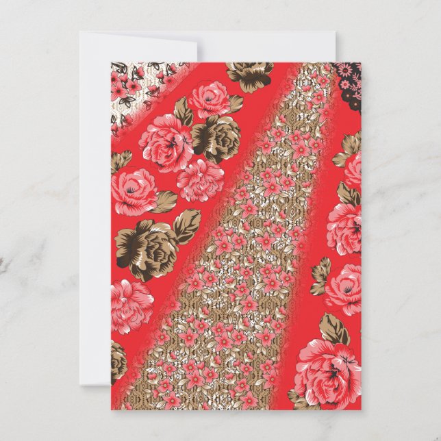 Vibrant red fabric featuring intricate floral and  (Front)