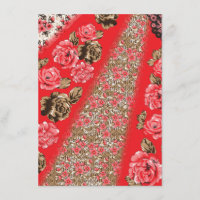 Vibrant red fabric featuring intricate floral and 