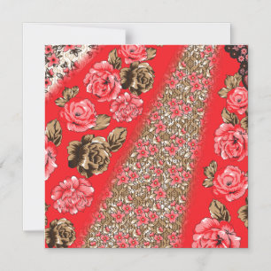 Vibrant red fabric featuring intricate floral and magnetic invitation