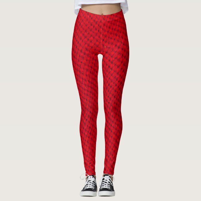Vibrant Red Fabric Texture Leggings (Front)