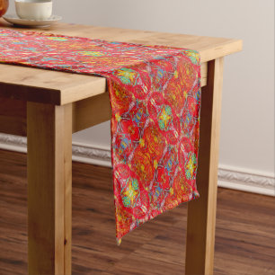 Vibrant red fishing nets diagonal pattern short table runner