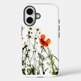 "Vibrant Red Floral Design White iPhone 16 Case" iPhone 16 Case
