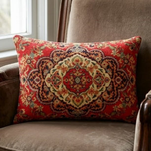 Vibrant Red Floral Medallion Persian Ornate Decorative Cushion