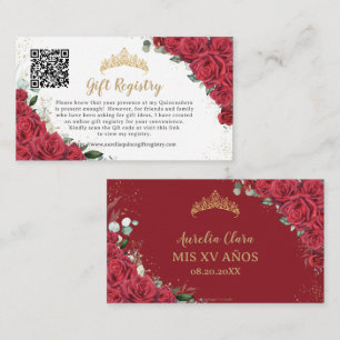 Vibrant Red Floral Quinceañera QR Gift Registry Enclosure Card