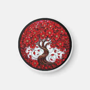 Vibrant Red Flower Tree with Stylish Details Magnet