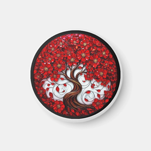 Vibrant Red Flower Tree with Stylish Details Magnet (Front)