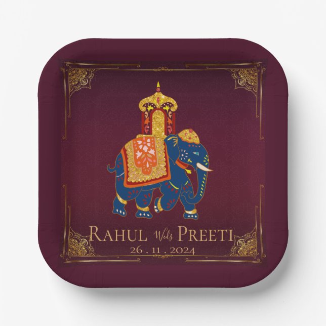 Vibrant Red Gold Mandala Indian wedding Party Paper Plate (Front)