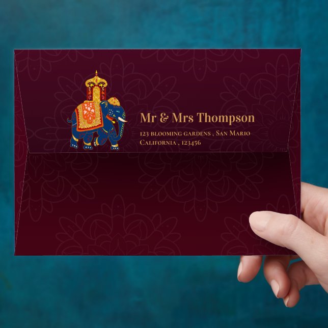 Vibrant Red Gold Mandala Monogram Indian Wedding  Envelope (Hand)
