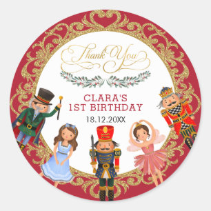 Vibrant Red Gold Nutcracker Holiday Birthday Favou Classic Round Sticker