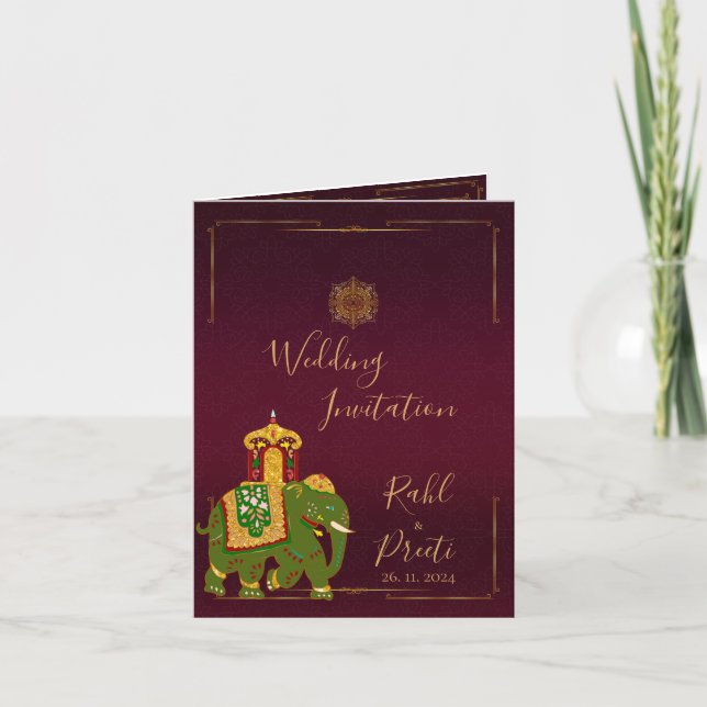 Vibrant Red Gold With Lord Ganesh Indian Wedding Invitation (Front)