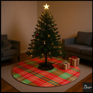 Vibrant Red Green Large-Scale Plaid Brushed Polyester Tree Skirt