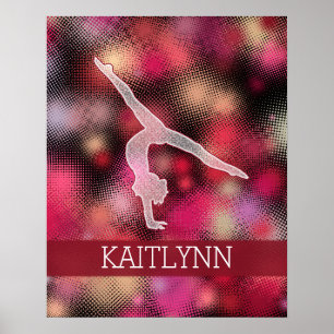 Vibrant Red Halftone Gymnastics w/ Monogram Poster