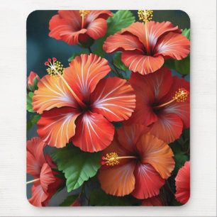 Vibrant Red Hibiscus Flowers-76894 Mouse Mat