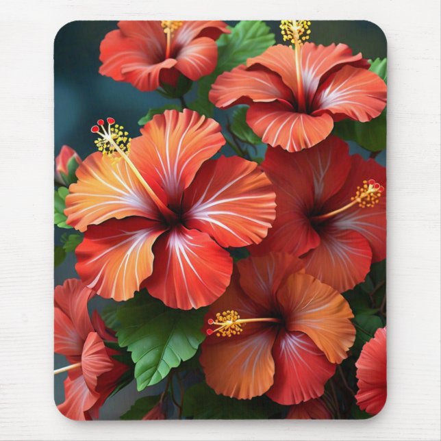 Vibrant Red Hibiscus Flowers-76894 Mouse Mat (Front)