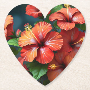Vibrant Red Hibiscus Flowers-76894 Paper Coaster