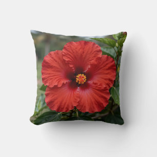 Vibrant Red Hibiscus Tropical Bloom Cushion