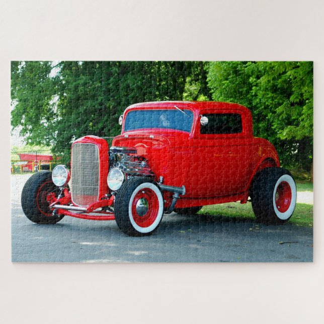 Vibrant Red Hot-Rod car Jigsaw Puzzle (Horizontal)