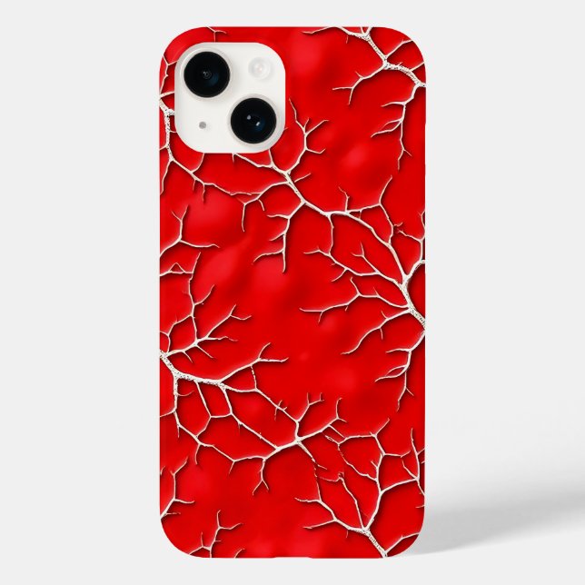 Vibrant Red iPhone Case with Branch Texture (Back)