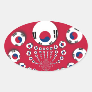 Vibrant Red Kaleidoscope South Korea Design Oval Sticker