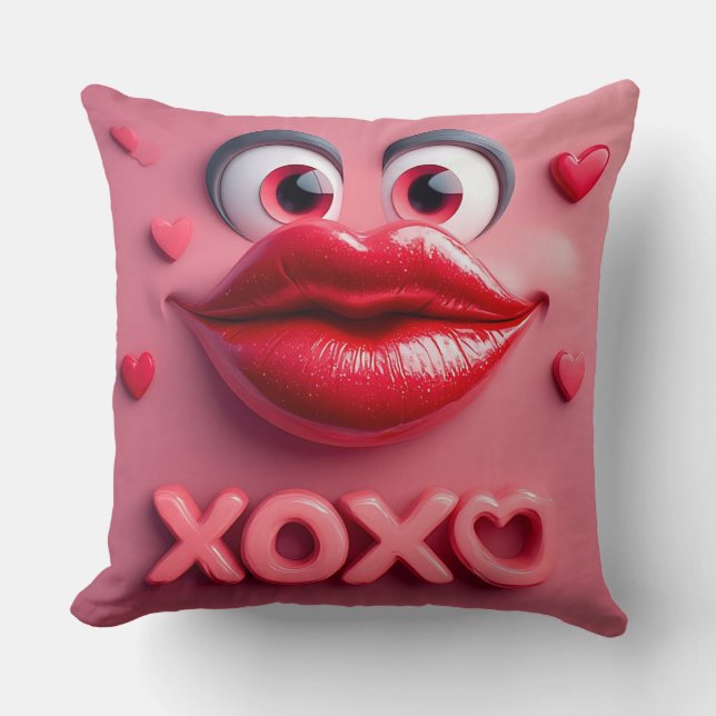 Vibrant Red Lips With XOXO Design Cushion (Front)