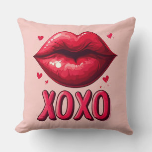 Vibrant Red Lips With XOXO Design Cushion