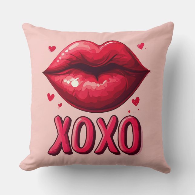 Vibrant Red Lips With XOXO Design Cushion (Front)
