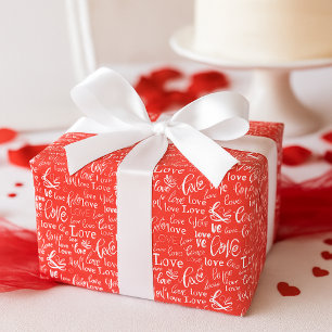 Vibrant Red Love White Script Valentine's Day Wrapping Paper