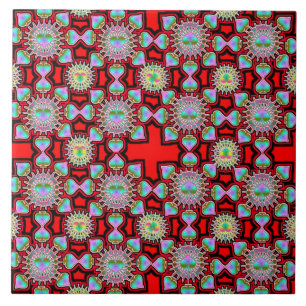 Vibrant Red Mandala Kaleidoscope Tile Psychedeli