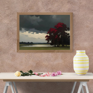 Vibrant Red Maple by Calm Lake Photo Print
