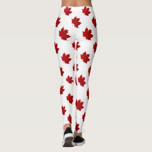 Vibrant Red Maple Leaf Pattern Leggings