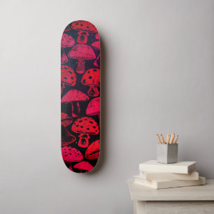 Vibrant Red Mushrooms Pattern Skateboard